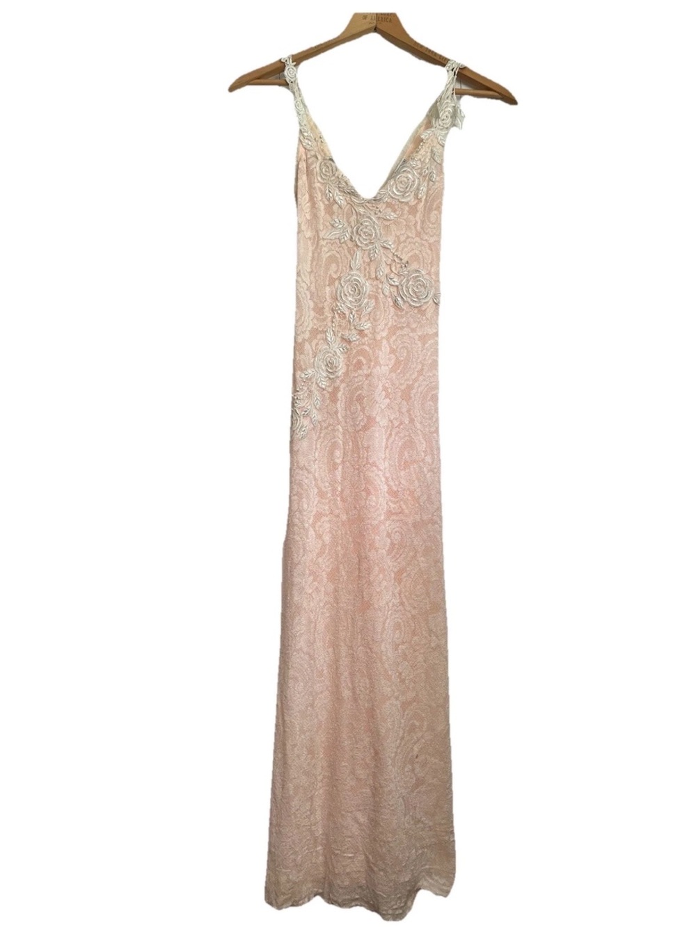Vtg Claire Pettibone Blush Floral Lace Appliqué Slip Dress Nightgown Boudoir